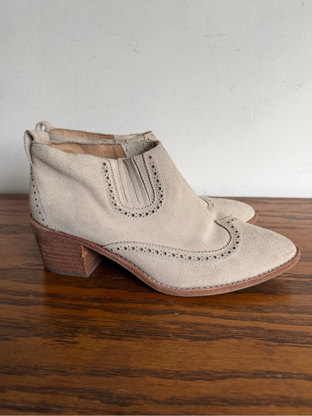 Madewell Taupe Suede Brogue Chelsea Ankle Boots